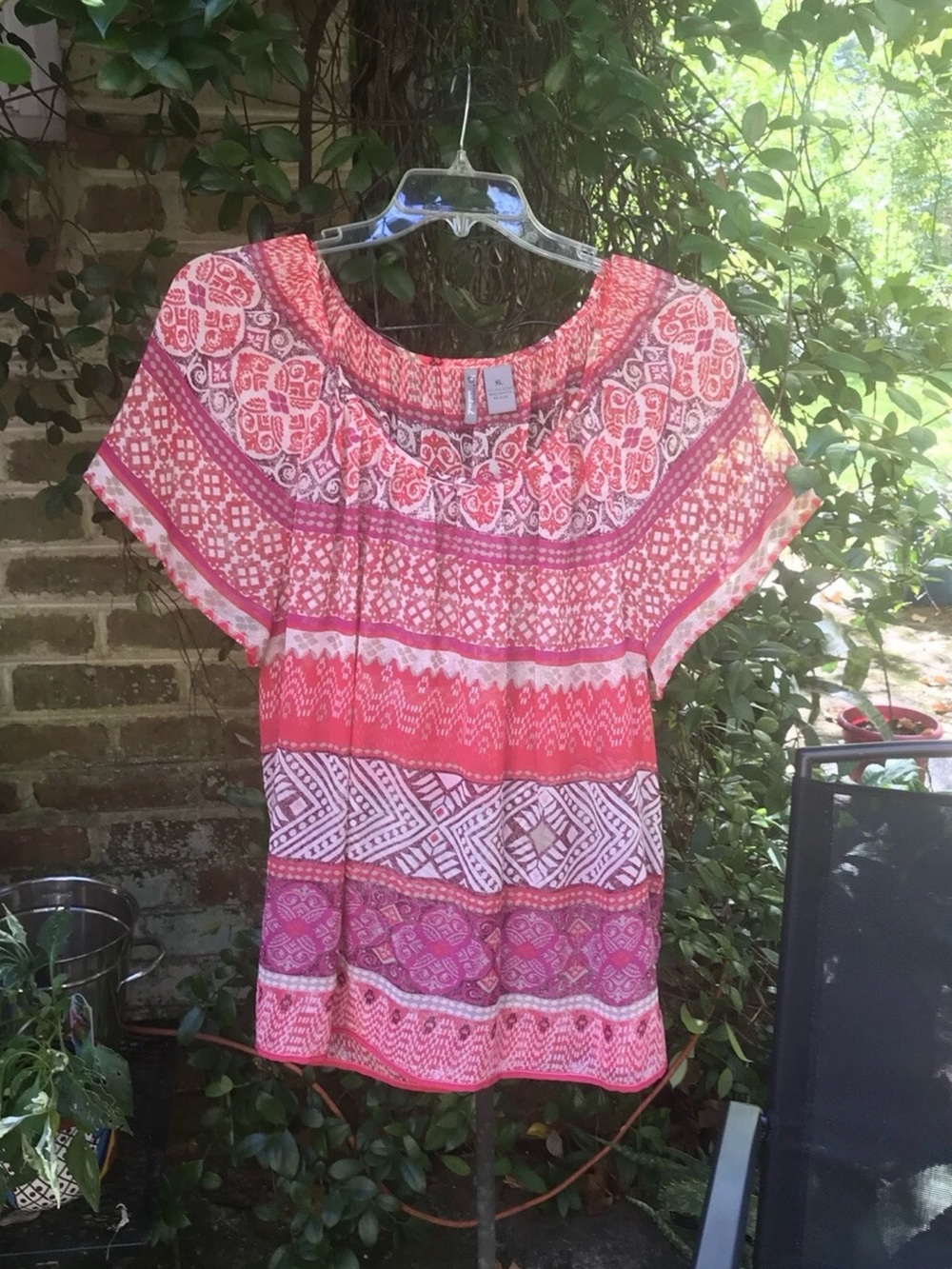 New Directions- PINK PRINT GAUZY BOHO TOP- Size XL- EUC